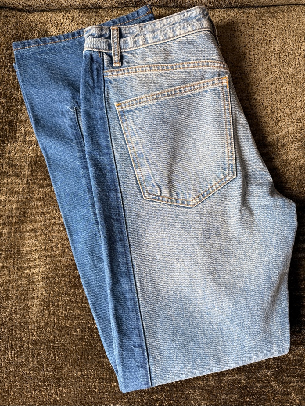 Zara Colour Block Two Tone Straight Leg Jeans